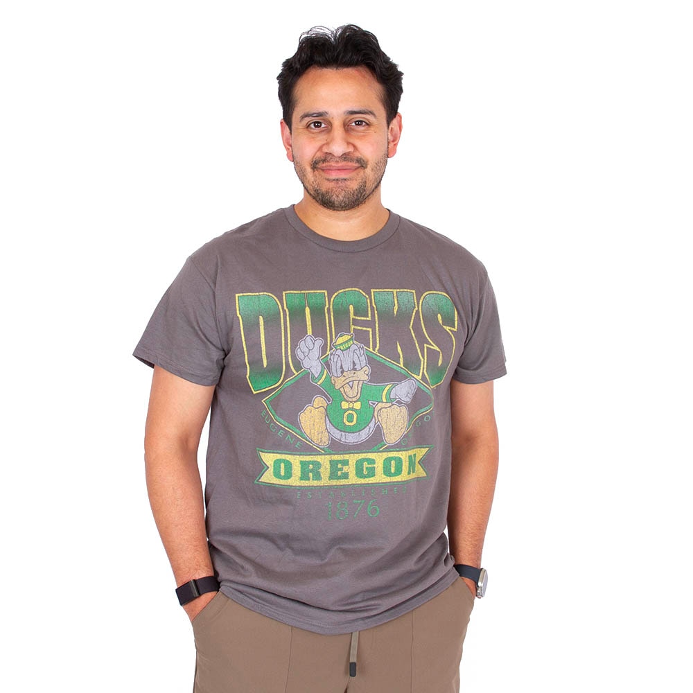 Charging Duck, Blue 84, Grey, Crew Neck, Cotton, Men, T-Shirt, 935112